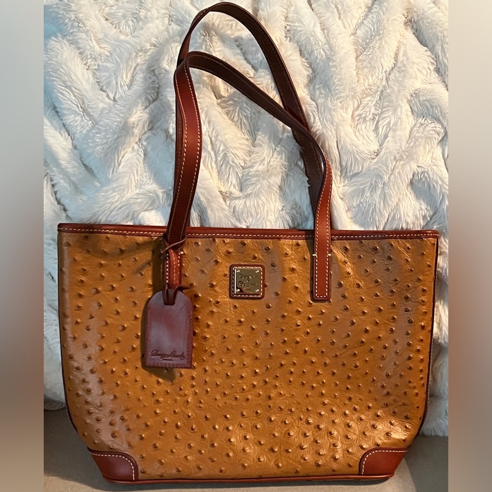 DOONEY & BOURKE Ostrich Leather Tote - Charleston Tote Handbag in Tan.